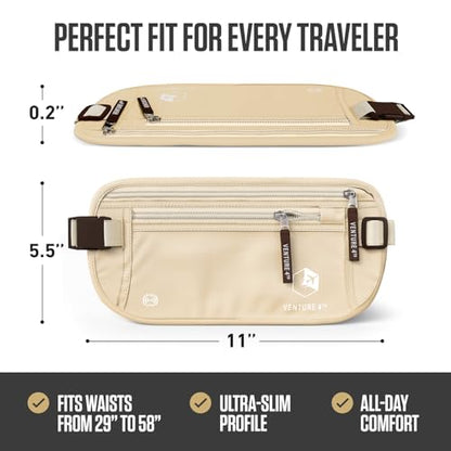 VENTURE 4TH Travel Money Belt, RFID Blocking Passport Holder - Beige - color: Beige