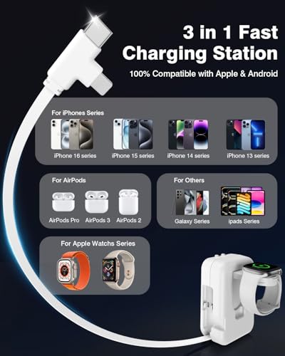3 in 1 Retractable Wall Charger for Apple Watch,36W Fast Charging Block with 31 Inch Cables,Multi-Device Travel Charger for iPhone 17/16/15/14/13/12, iWatch & AirPods (White) - color: White