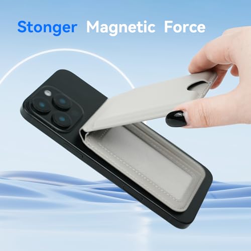 for MagSafe Wallet，Leather Magnetic Wallet for Phone with Adjustable Stand，5 Magnetic Credit Card Holder RFID Blocking for iPhone 17 16 15 14 13 12 Pro Max Air Series Cases (Grey) - color: Grey