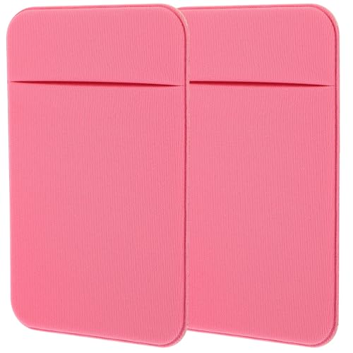 Amosfun 2pcs Pink Elastic Stretch Fabric Phone Back Pocket Card Holder Sticky Wallet for Small Cards Credit Pouch Compatible with Mobile Phones Self-adhesive Sleeve for Travel and Daily