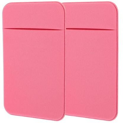 Amosfun 2pcs Pink Elastic Stretch Fabric Phone Back Pocket Card Holder Sticky Wallet for Small Cards Credit Pouch Compatible with Mobile Phones Self-adhesive Sleeve for Travel and Daily