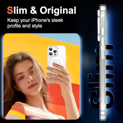 for iPhone 15 Pro Case Clear, Compatible with Magsafe, Anti-Yellowing, Military-Grade Protection, Shockproof Slim Magnetic Phone Case Cover, Transparent