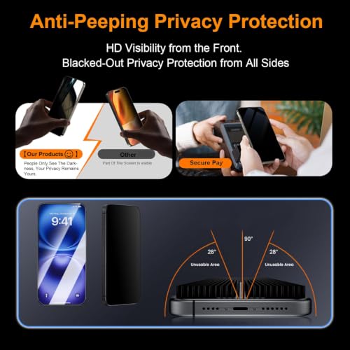 OneFish Privacy Screen Protector for IPhone 16 Pro [2-Pack] | Anti-Spy Tempered Glass Dust-Free Bubble-Free Anti-Fingerprint 9H Scratch Protection & Hassle-Free Installation Frame - size: iPhone16Pro - 6.3inch