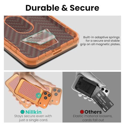 Nillkin FiberMate MagSafe Phone Wallet, RFID Blocking, Adjustable Stand - color: Orange