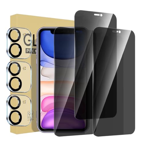 3 Pack Privacy Screen Protector for iPhone 11 6.1 Inch with 3 Pack Camera Lens Protector, Anti Spy Tempered Glass Film, Anti-Scratch, Touch Sensitive, Case Friendly