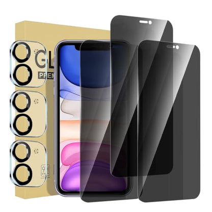 3 Pack Privacy Screen Protector for iPhone 11 6.1 Inch with 3 Pack Camera Lens Protector, Anti Spy Tempered Glass Film, Anti-Scratch, Touch Sensitive, Case Friendly
