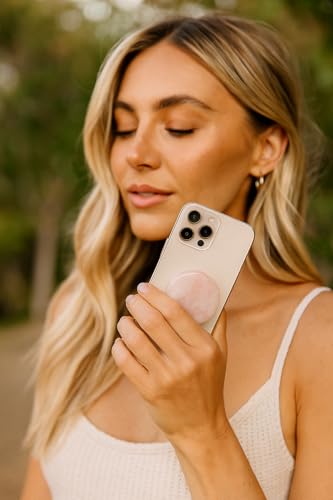 Grips by CRYSTALFY Crystal Phone Grip Holder & Expanding Kickstand-Natural Gemstone Swappable Top Accessory Compatible with iPhone, iPad, Kindle & Mobile Devices (Rose Quartz Irregular, Adhesive) - color: Rose Quartz Irregular Natural Edge, style: Adhesiv