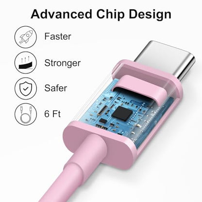 iPhone 17 16 15 Charger Fast Charging 6FT - 20W USB C Charger Block - color: Pink, size: 6FT
