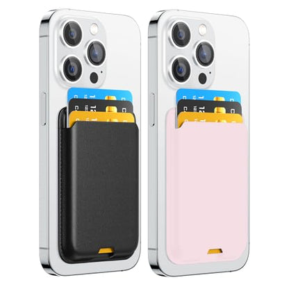 2 Pack Phone Card Holder, Premium Leather Wallet Stick on, Adhesive Credit Card Holder for Case, Sticky Wallet for Back of Cover, Android Cell Phone, iPhone, Fit 4 Cards, Black&Baby Pink - color: Black&Baby Pink