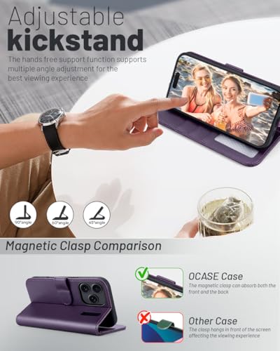 OCASE Compatible with iPhone 17 Pro Wallet Case, PU Leather Flip Folio Case with Card Holders RFID Blocking Kickstand [Shockproof TPU Inner Shell] Phone Cover 6.3 Inch 2025, Dark Purple - color: Dark Purple