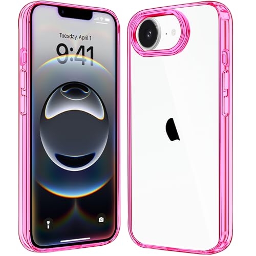 JJGoo for iPhone 17e Case and for iPhone 16e Case Clear, Transparent Shockproof Hard PC Back Protective Cover Bumper Phone Case for iPhone 16e / 17e - color: Pink