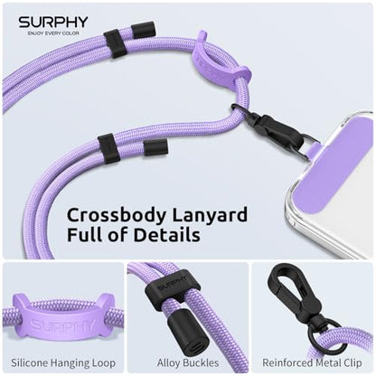 SURPHY Phone Lanyard Crossbody, Phone Strap Crossbody with 2 Tether Tabs - color: Purple