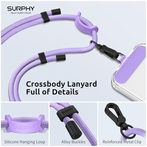 SURPHY Phone Lanyard Crossbody, Phone Strap Crossbody with 2 Tether Tabs - color: Purple