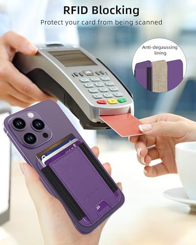 HiWe for MagSafe Wallet, 7 Cards Holder for Phone Case, RFID Blocking - color: Dark Purple Wallet & Black Band