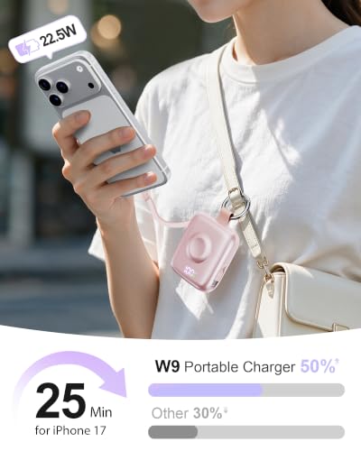 Portable Charger 3 in 1, Smaller 10000mAh Built-in Cables 22.5W Power Bank - color: Pink