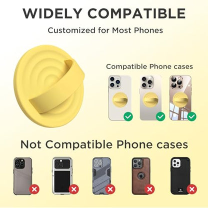 Upgraded Magnetic Phone Grip, Liquid Silicone Soft and Portable, Removable Finger Loop Ring Grip Holder for iPhone, Strong Magnetic Attraction, Compatible with MagSafe Phone Case, Yellow - color: Yellow