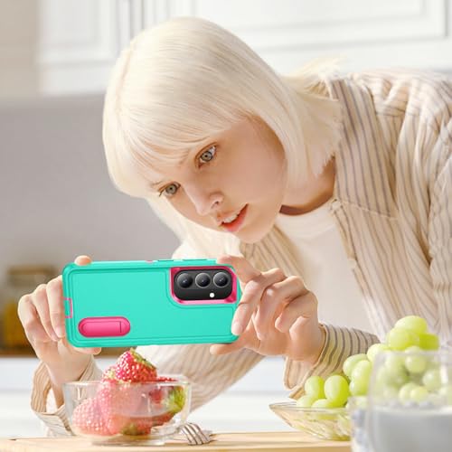for Samsung Galaxy S26 Plus Case with Kickstand Case 3-Layer Military Grade Protective Case Cover Silicone Heavy Duty Rugged Shockproof for Galaxy S26+ Plus Phone Case (Cyan+Rose Red) - color: Cyan+Rose Red
