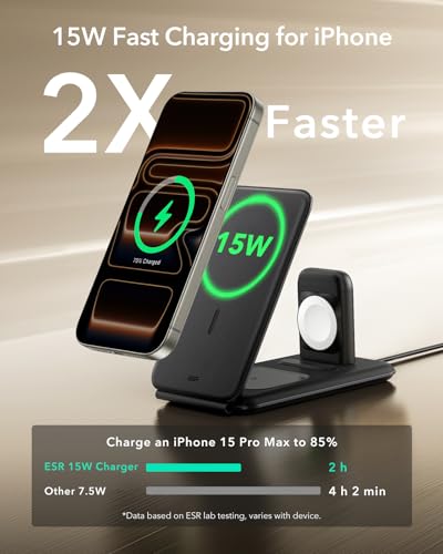 ESR 3 in 1 Wireless Charging Station, for Magsafe Charger Stand - color: Black