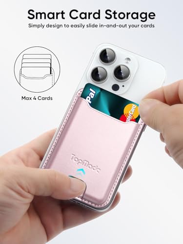 Phone Card Holder, Premium Leather Phone Wallet Stick on, Fit 4 Cards - color: Rose Gold