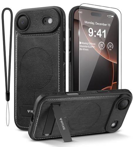 WTCASE Magnetic for iPhone Air Leather Case,Built-in Invisible Stand [Compatible with Magsafe] Protective Slim Kickstand Phone Cover for iPhone Air Case, Black - color: Black, size: iPhone Air