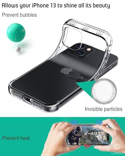 ONES for iPhone 13 Case Clear, Slim Soft TPU Silicone Cover, Military Drop Protective Thin Phone Bumper Case with Shockproof Airbags, Yellowing Resistant, Transparent - color: HD High Transparency, size: iPhone 13