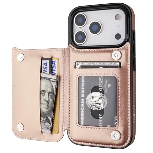 ONETOP for iPhone 17 Pro Wallet Case with Credit Card Holder,Rosegold | Kickstand,ID/Cash Holder,Case Wallet with Card Slots,Double Magnetic Clasp,Durable PU Leather Shockproof Cover for Women Men - color: Rose Gold