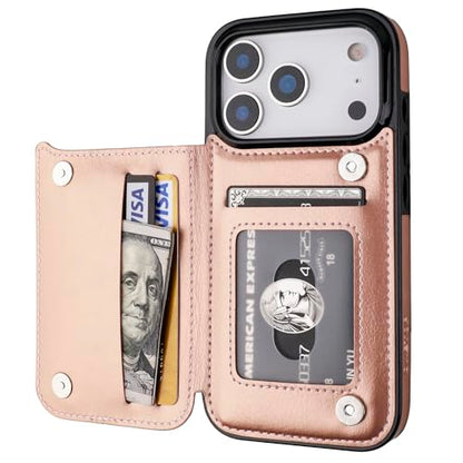 ONETOP for iPhone 17 Pro Wallet Case with Credit Card Holder,Rosegold | Kickstand,ID/Cash Holder,Case Wallet with Card Slots,Double Magnetic Clasp,Durable PU Leather Shockproof Cover for Women Men - color: Rose Gold
