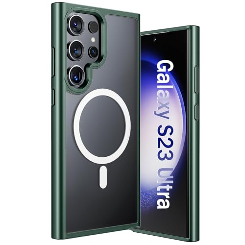 ANNGELAS for Samsung Galaxy S23 Ultra Mag safe Case,Slim Shockproof Protective Cover with Magnetic,Frosted Hard Back Soft Silicone TPU Bumper Phone Case Compatible Galaxy S23 Ultra 6.8inch,Matte Green - color: Matte Green