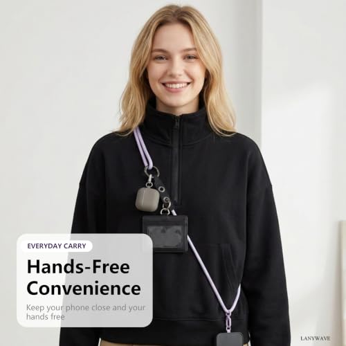 Adjustable Crossbody Phone Lanyard with Hanging Loops - color: Purple