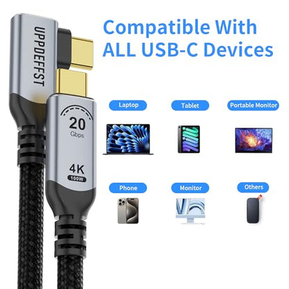 Long 16.5FT Right Angle USB C-C 3.2 Gen 2x2,20Gbps Data Transfer Cable Compatible with Thunderbolt 3,90 Degree USB-C to C Cord 100W Fast Charging,4K@120Hz Output Monitor,SSD,Docking. - size: 16.5FT