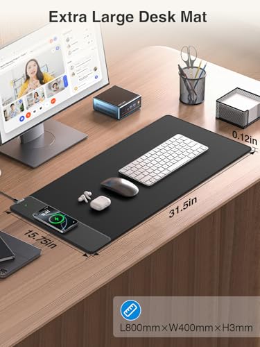 Magnetic Wireless Charging Mouse Pad, 31.5"x15.8" Large Desk Mat - color: Black-31.5"x15.8"-Mag