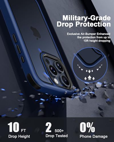 Mobnano Compatible with iPhone 15 Pro Max Case, with Multicolor Protective Shockproof Bumpers, Crystal Clear Not Yellowing Anti-Scratch Hard PC Back & Soft Silicone TPU Frame Cover - Drak Blue/Black - color: Dark Blue/Black, size: iPhone 15 Pro Max