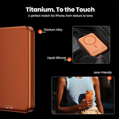 Qi2 Certified Magnetic Power Bank 10000mAh, 15W Fast Wireless Charger, Ultra-Slim LiFePO4 Battery Pack with 20W PD USB-C, Portable Charger for iPhone 17-12, Apple Watch & AirPods - color: Orange