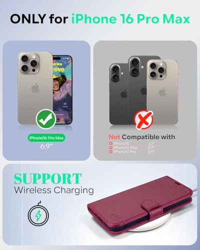 OCASE Compatible with iPhone 16 Pro Max Wallet Case, PU Leather Flip Folio Case with Card Holders RFID Blocking Kickstand [Shockproof TPU Inner Shell] Phone Cover 6.9 Inch 2024, Burgundy - color: Burgundy