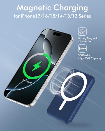 podoru for MagSafe Power Bank 5000mAh, Ultra-Slim Magnetic Portable Charger - color: Dark Blue