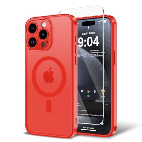Magnetic Case for iPhone 13 Pro Max with Screen Protector, [Compatible with Magsafe] Ultra Slim Translucent Matte Shockproof Protection Phone Cover-Bright Red - color: Bright Red, size: iPhone 13 Pro Max