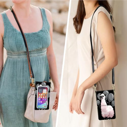 for Women Cell Phone Purse,with Touchscreen Cell Phone Purse,PU Leather Shoulder Bag Waterproof Phone Wallet Case with Clear Touch Screen Window up to 6.7 inch Smartphone, - color: Black and White Alpacas-247