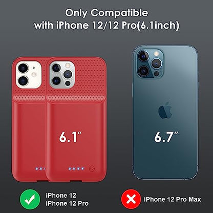 Battery Case for iPhone 12/12 Pro,[2025 Upgraded] 10800mAh Ultra-Slim Portable Extended Charger Case Cover for iPhone 12/12 Pro Charging Case (6.1 Inch)-Red - color: Red