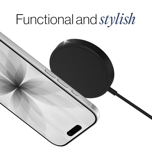 SPOTMINDERS Magnetic Wireless Charger with Stand, 15W Qi Fast Charging Pad for iPhone, AirPods, Samsung, Android & Spotminders Tracking Card, Built-in 1m USB-C Cable, Non-Slip, Cooling, No AC Adapter - size: 1 Pack