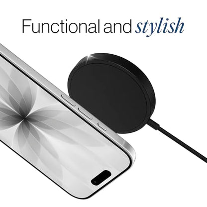SPOTMINDERS Magnetic Wireless Charger with Stand, 15W Qi Fast Charging Pad for iPhone, AirPods, Samsung, Android & Spotminders Tracking Card, Built-in 1m USB-C Cable, Non-Slip, Cooling, No AC Adapter - size: 1 Pack