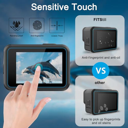 FiTSTILL Screen Protector[9 PCS] for Go Pro Hero 13 Black,Ultra Clear Tempered Glass Back Screen Protector + Tempered Glass Lens Protector + Front Screen Protector - 3 Packs + Lens Cover - size: For Go Pro hero 13 black
