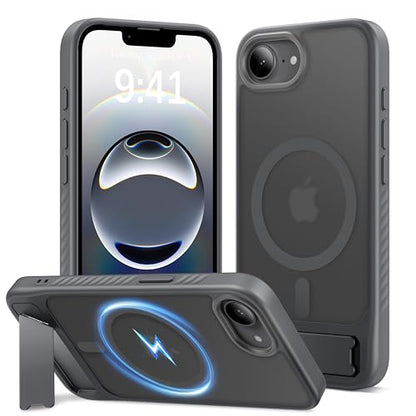 Eastinbox Magnetic iPhone 17e & 16e Case with Stand, Gray | Shockproof, Compatible with MagSafe, Military-Grade Protection, Anti-Yellowing, Phone Case for iPhone 17 e/16 e 6.1" - color: Stand Gray