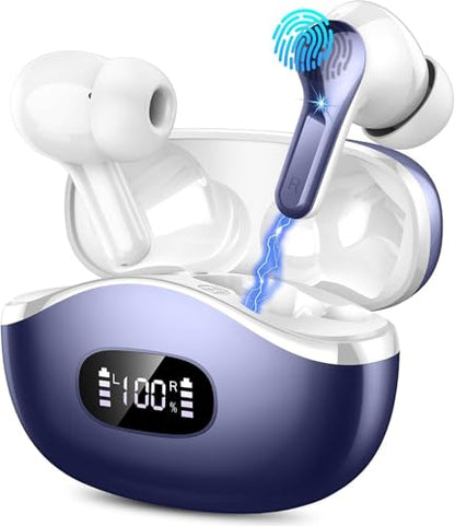 Wireless Earbuds, Bluetooth Headphones 5.4 HiFi Stereo Ear buds with ENC Noise Cancelling Mic, 40H Bluetooth Earbuds with Dual LED Display Charging Case, IP7 Waterproof Earphones for Android iOS, Blue - color: navy blue