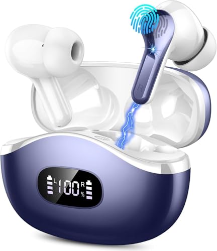 Wireless Earbuds, Bluetooth Headphones 5.4 HiFi Stereo Ear buds with ENC Noise Cancelling Mic, 40H Bluetooth Earbuds with Dual LED Display Charging Case, IP7 Waterproof Earphones for Android iOS, Blue - color: navy blue