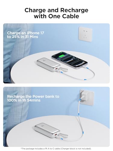 Aioneus Portable Charger Power Bank with Built in Cables 10000mAh 22.5W - color: Sliver, size: 10000mAh