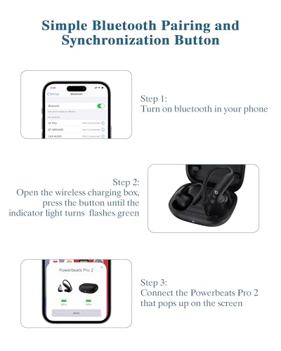 Replacement Charging Case Compatible with Powerbeats Pro 2: Wireless Charger Case with Bluetooth Pairing Button, 600mAh Battery, USB-C Charging Cable Included - color: Powerbeats Pro 2 Black
