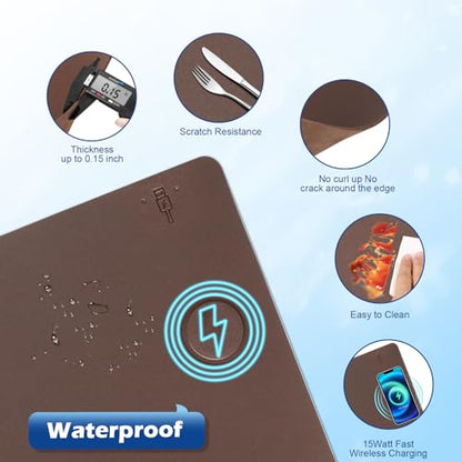Wireless Charging Desk Mat, Mouse Pad, Brown-R, 36x17 inch - color: Brown-r, size: 36" x 17"