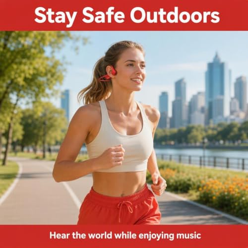 Bone Conduction Headphones Bluetooth Open Ear Earbuds Wireless Headset Bluetooth Titanium Lightweight Waterproof for Workout Running Hiking Walking Bicycling - color: Red