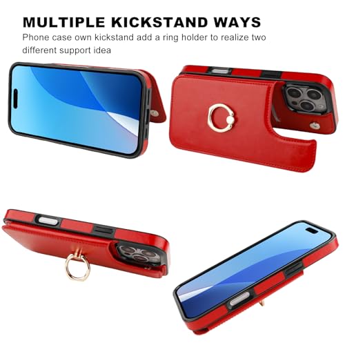 ONETOP for iPhone 16 Pro Max Wallet Case with Credit Card Holder,Red - color: Red