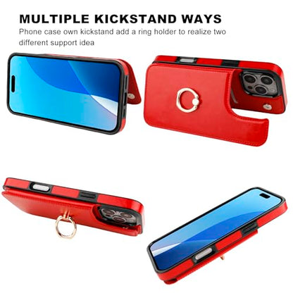 ONETOP for iPhone 16 Pro Max Wallet Case with Credit Card Holder,Red - color: Red